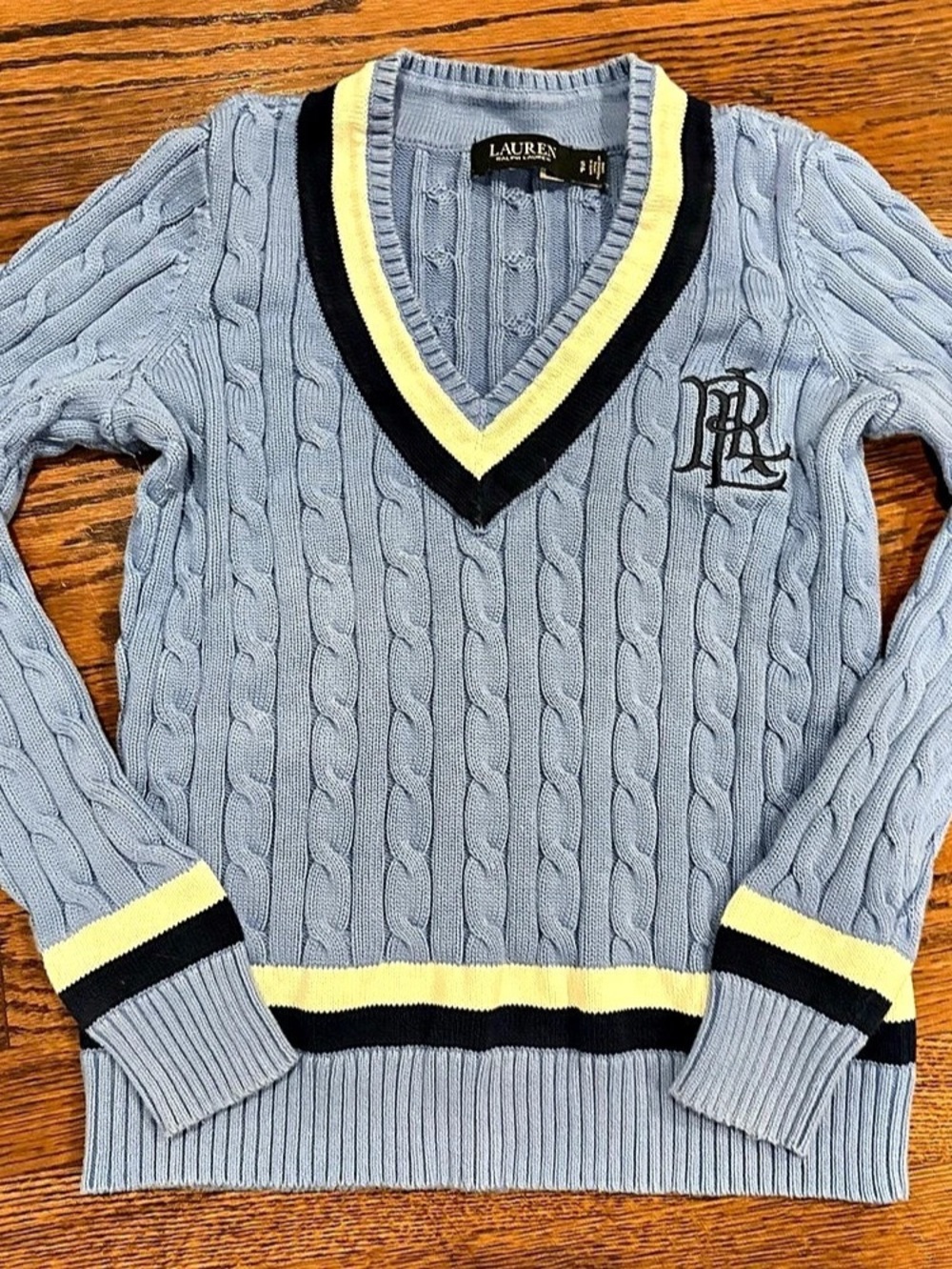 Lauren Ralph Lauren Cable-Knit Cricket Sweater Blue & White Small